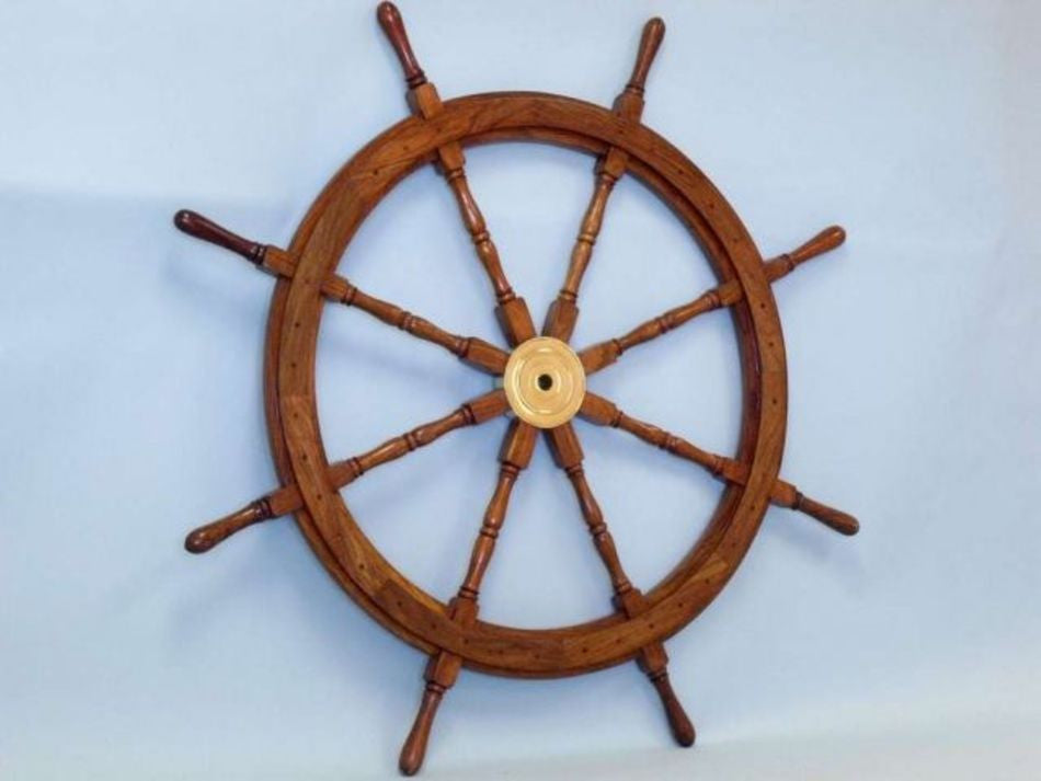 Deluxe Class Wood and Brass Decorative Ship Wheel 48"