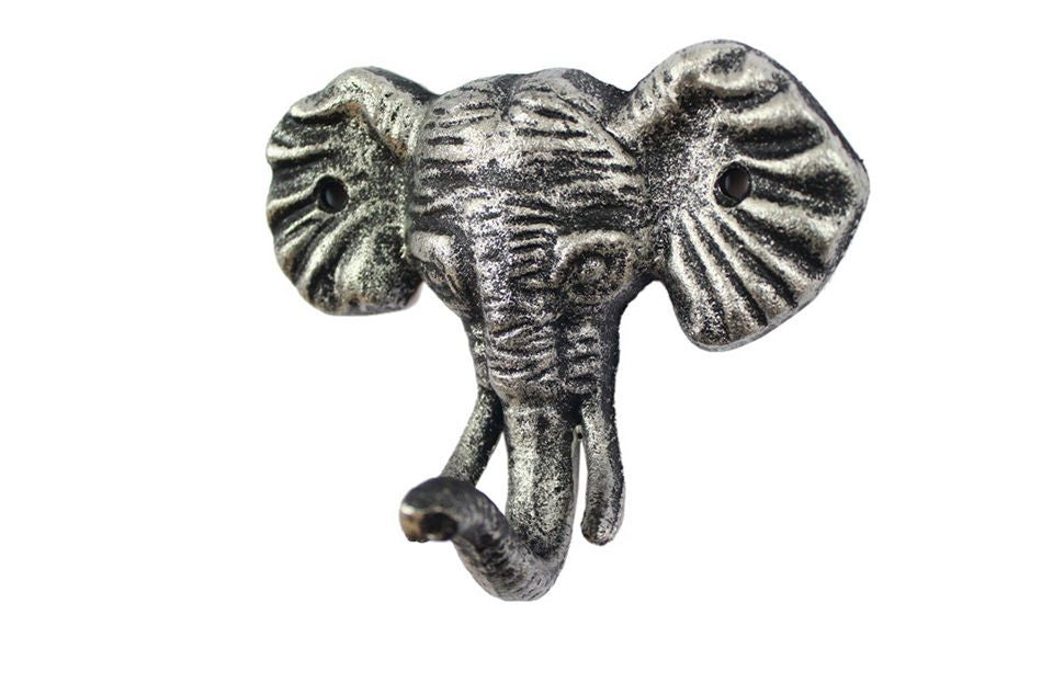 Rustic Silver Cast Iron Elephant Hook 5"