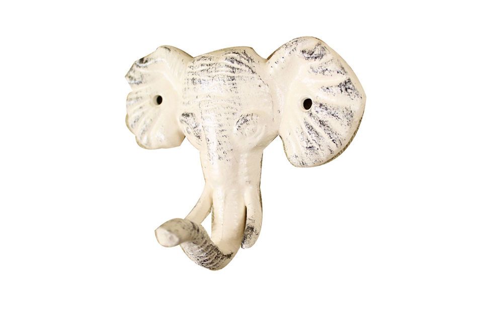 Whitewashed Cast Iron Elephant Hook 5"