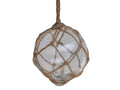 Clear Japanese Glass Ball Fishing Float With Brown Netting Decoration 4"