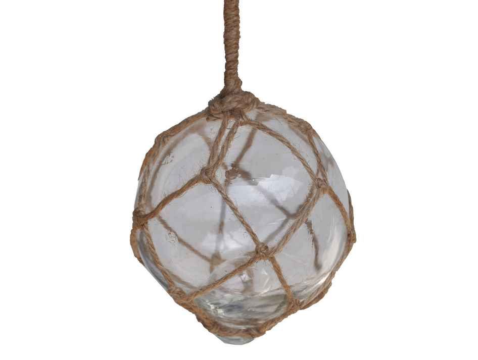 Clear Japanese Glass Ball Fishing Float With Brown Netting Decoration 4"