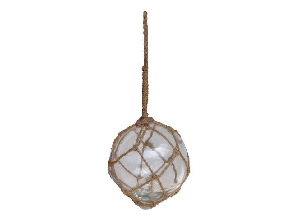 Clear Japanese Glass Ball Fishing Float With Brown Netting Decoration 4"
