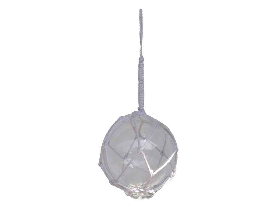 Clear Japanese Glass Ball Fishing Float With White Netting Decoration 4"