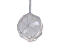 Clear Japanese Glass Ball Fishing Float With White Netting Decoration 4"