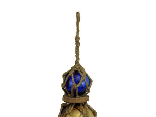 Blue - Amber - Blue Japanese Glass Ball Fishing Floats with Brown Netting Decoration 11"