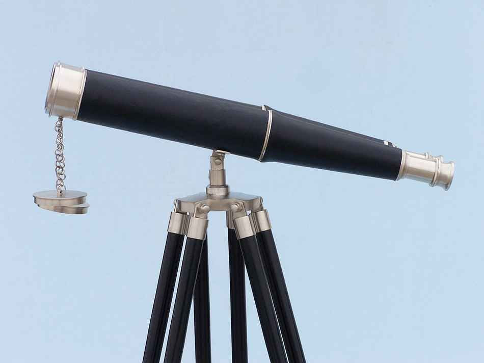 Floor Standing Admiral's Brushed Nickel with Leather Binoculars 62"