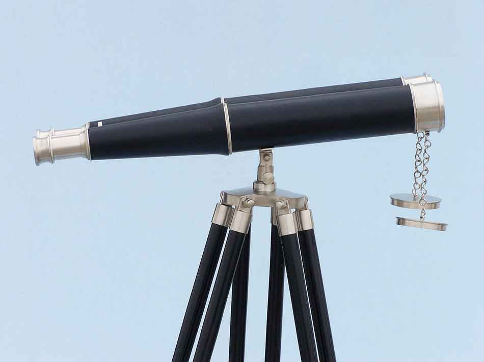 Floor Standing Admiral's Brushed Nickel with Leather Binoculars 62"
