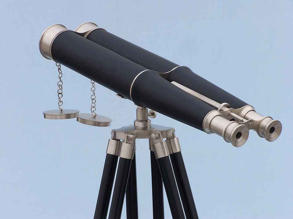 Floor Standing Admiral's Brushed Nickel with Leather Binoculars 62"