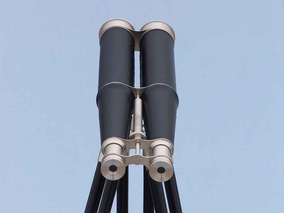 Floor Standing Admiral's Brushed Nickel with Leather Binoculars 62"