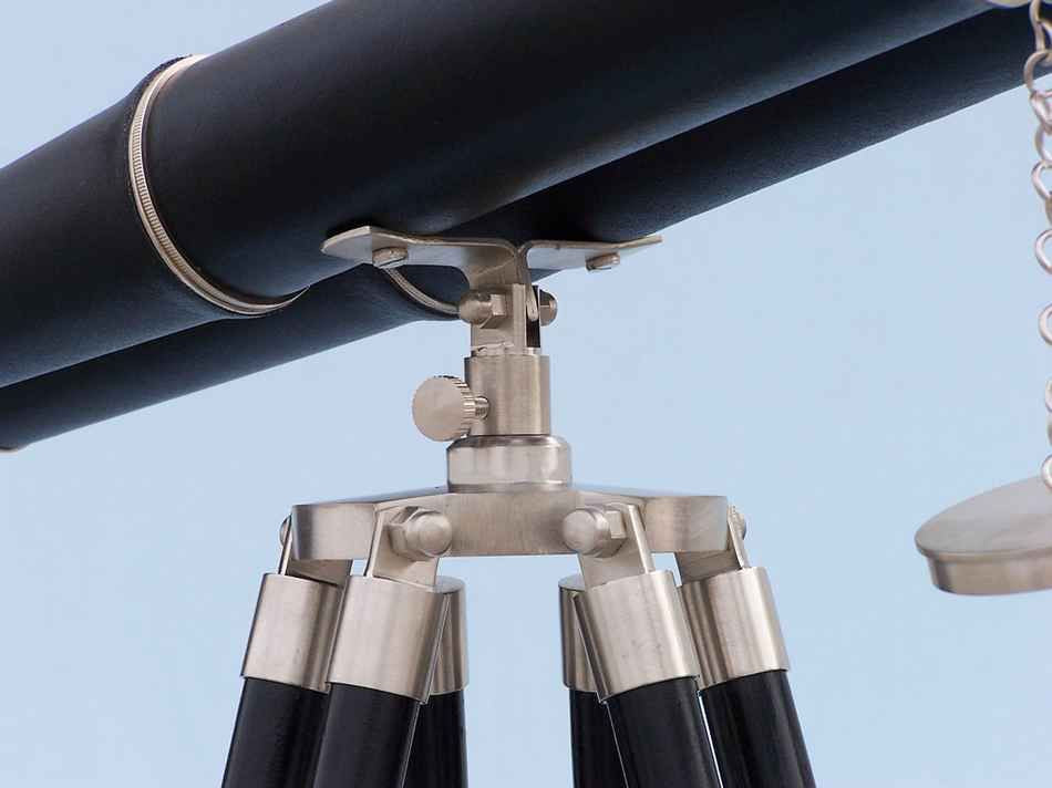 Floor Standing Admiral's Brushed Nickel with Leather Binoculars 62"