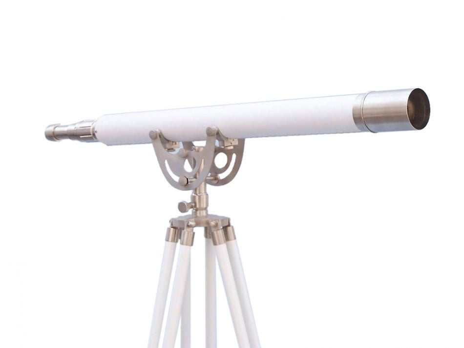 Floor Standing Brushed Nickel With White Leather Anchormaster Telescope 65"