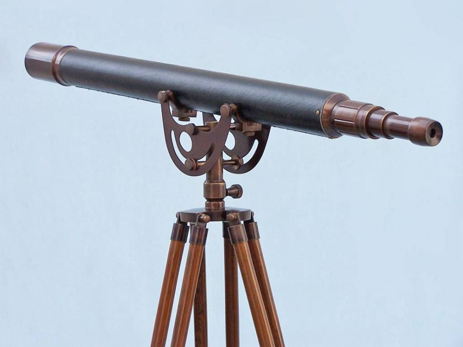 Floor Standing Antique Copper With Leather Anchormaster Telescope 65"