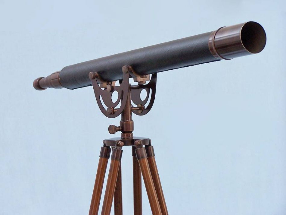 Floor Standing Antique Copper With Leather Anchormaster Telescope 65"