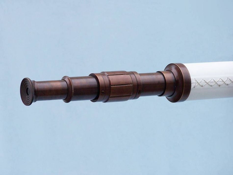 Floor Standing Bronzed With White Leather Galileo Telescope 65"