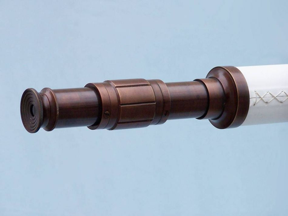 Floor Standing Bronzed With White Leather Galileo Telescope 65"