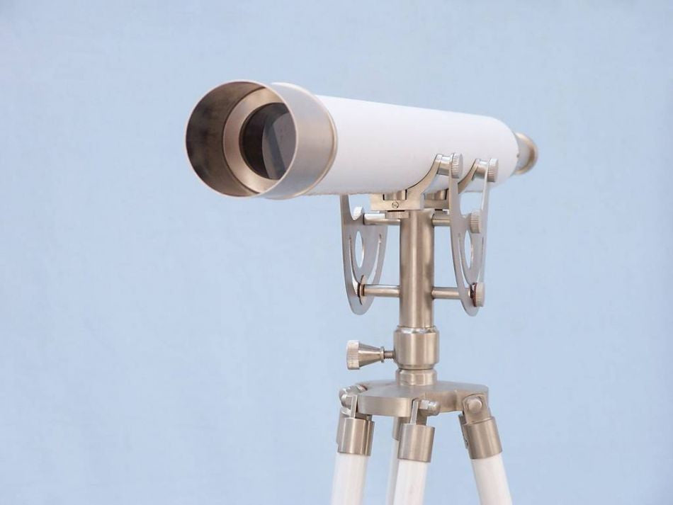Floor Standing Brushed Nickel With White Leather Anchormaster Telescope 65"