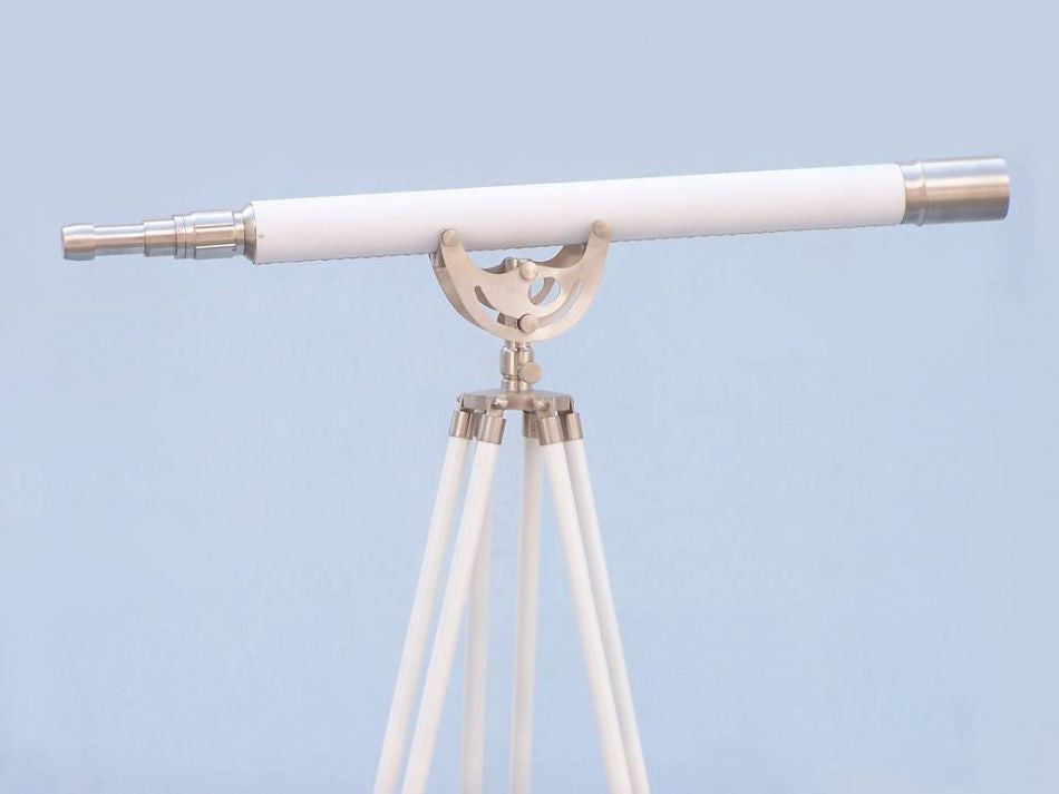Floor Standing Brushed Nickel With White Leather Anchormaster Telescope 65"