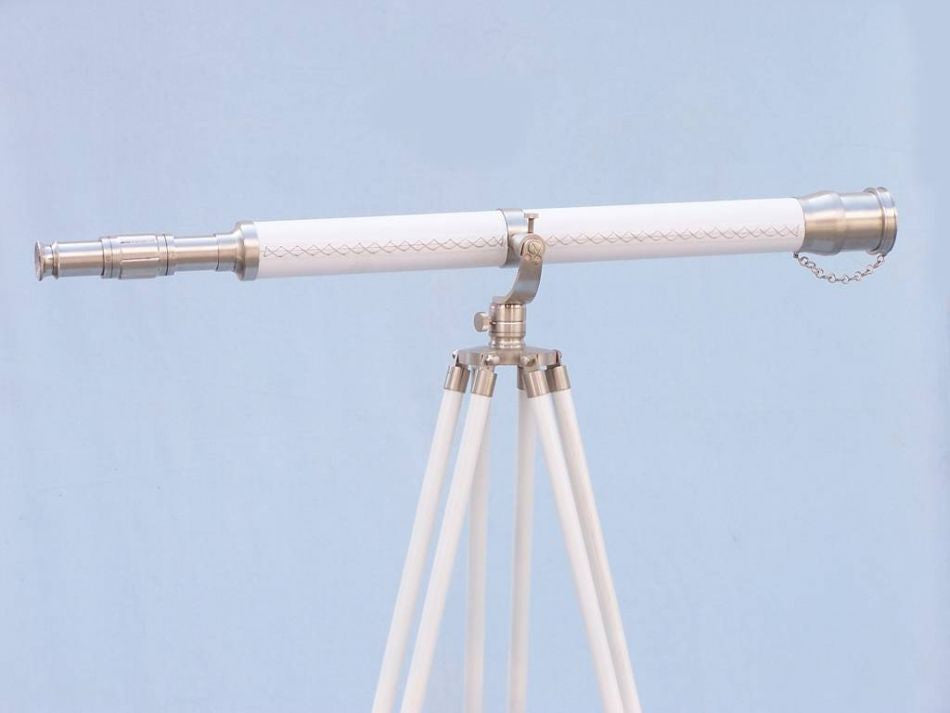 Floor Standing Brushed Nickel With White Leather Galileo Telescope 65"