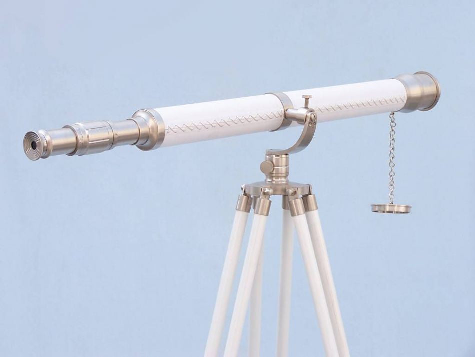 Floor Standing Brushed Nickel With White Leather Galileo Telescope 65"