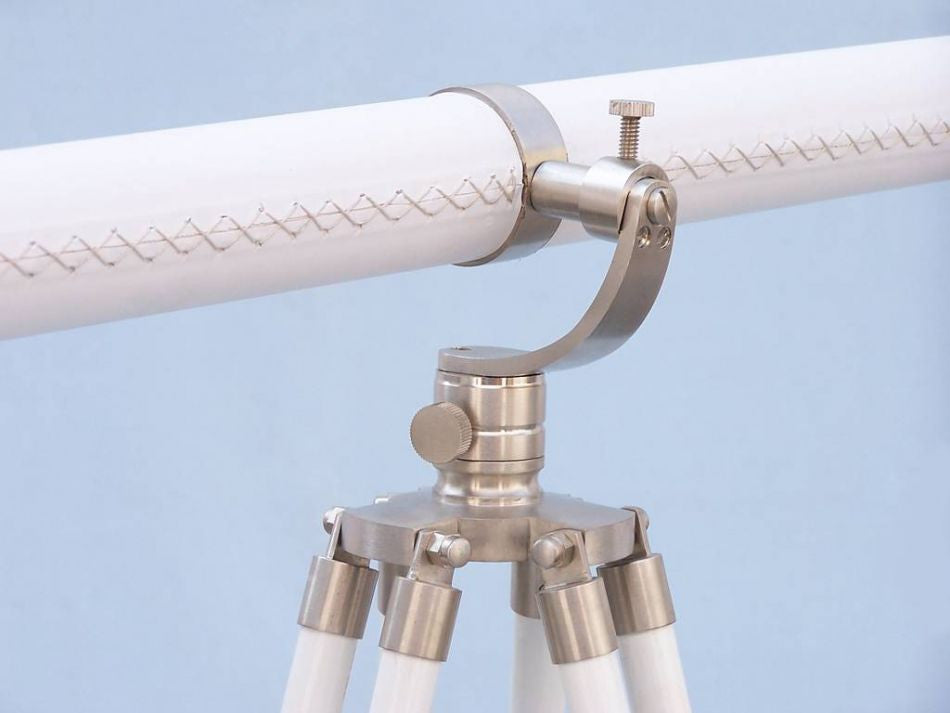 Floor Standing Brushed Nickel With White Leather Galileo Telescope 65"