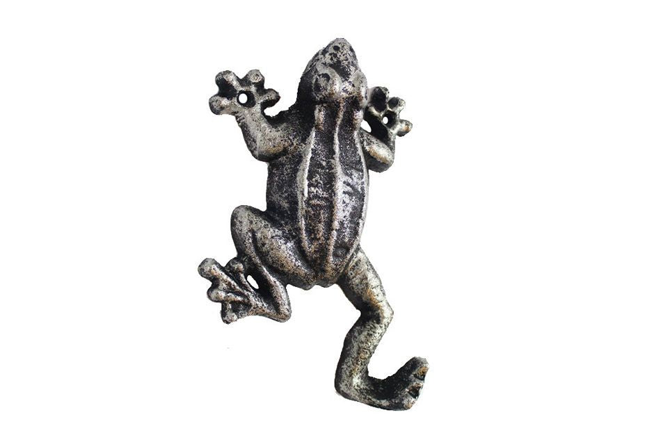 Rustic Silver Cast Iron Frog Hook 6"