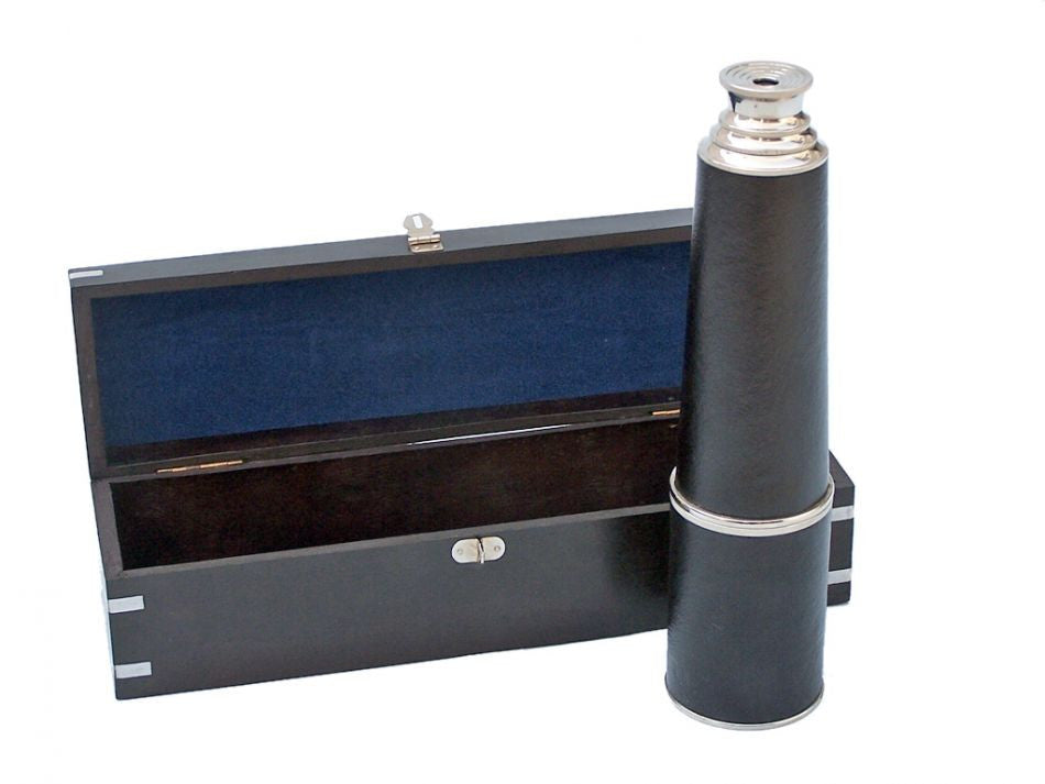Deluxe Class Hampton Collection Chrome - Leather Spyglass with Black Rosewood Box 36"
