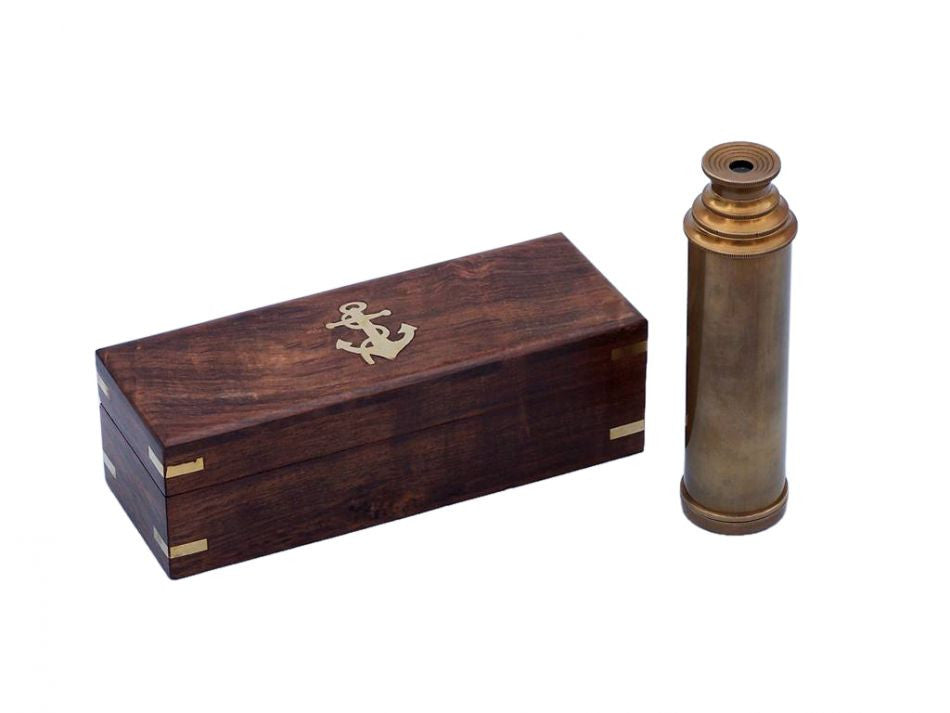 Deluxe Class Antique Brass Captains Spyglass Telescope 15" with Rosewood Box