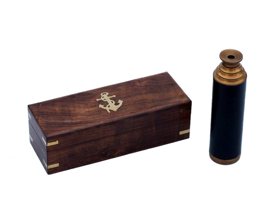 Deluxe Class Antique Brass Captains Spyglass Telescope with Leather 15" and Rose