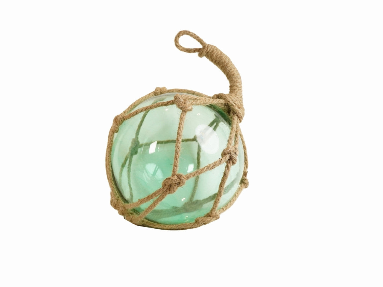 Seafoam Green Japanese Glass Ball Fishing Float With Brown Netting Decoration 12"