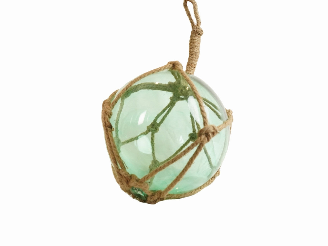 Seafoam Green Japanese Glass Ball Fishing Float With Brown Netting Decoration 12"