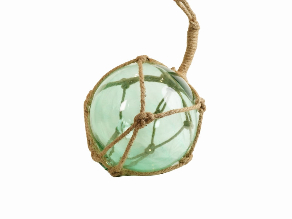 Seafoam Green Japanese Glass Ball Fishing Float With Brown Netting Decoration 12"