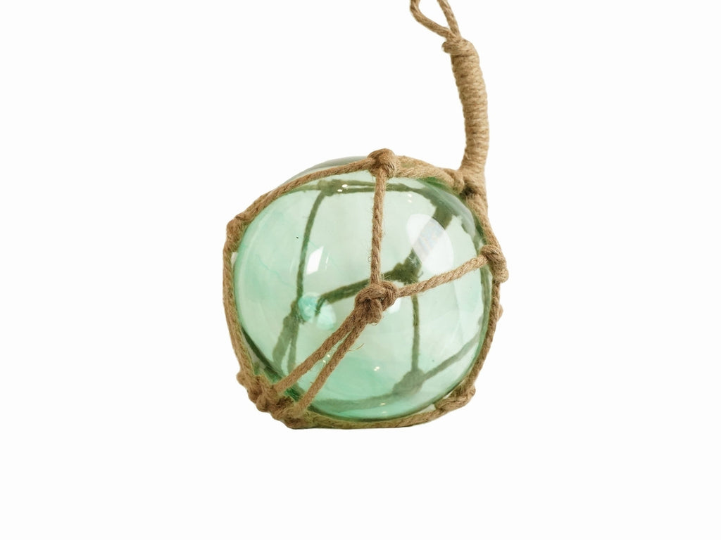 Seafoam Green Japanese Glass Ball Fishing Float With Brown Netting Decoration 12"