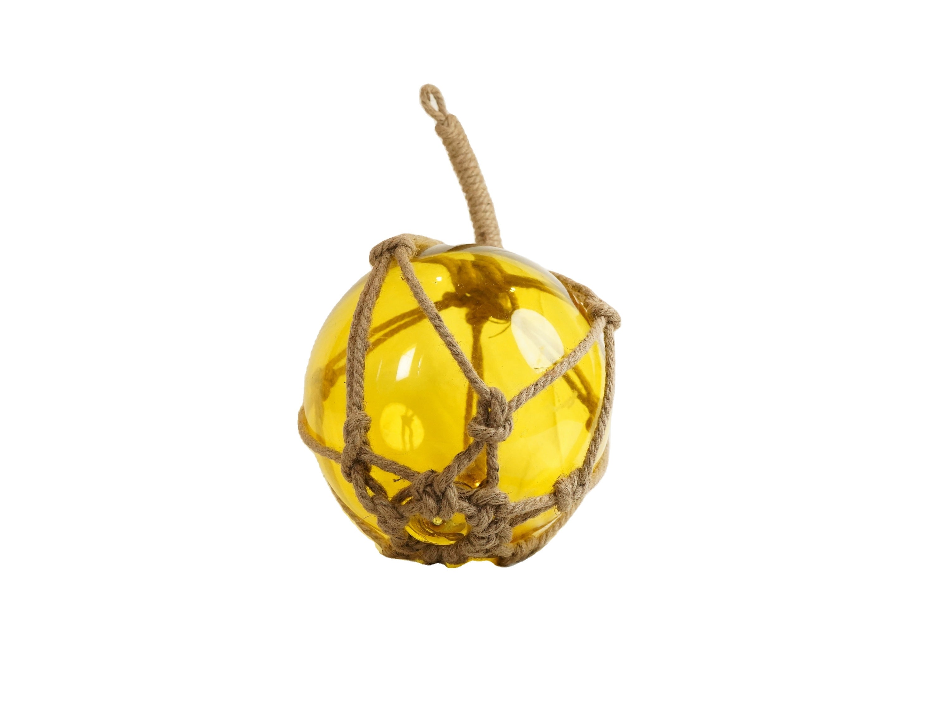 Yellow Japanese Glass Ball Fishing Float With Brown Netting Decoration 12""