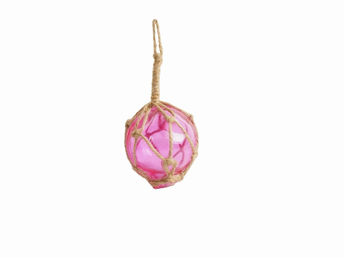 Pink Japanese Glass Ball Fishing Float With Brown Netting Decoration 2"