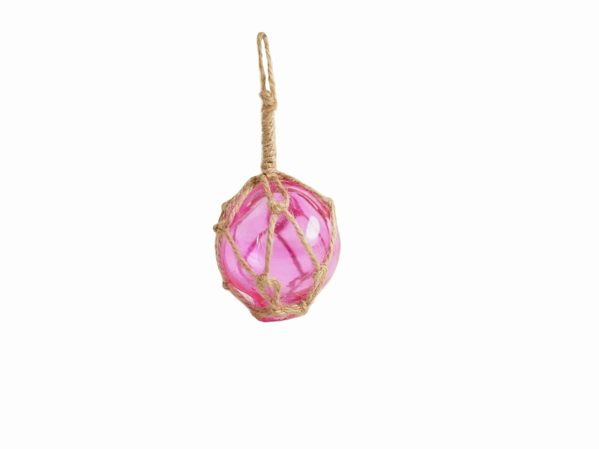 Pink Japanese Glass Ball Fishing Float With Brown Netting Decoration 2"