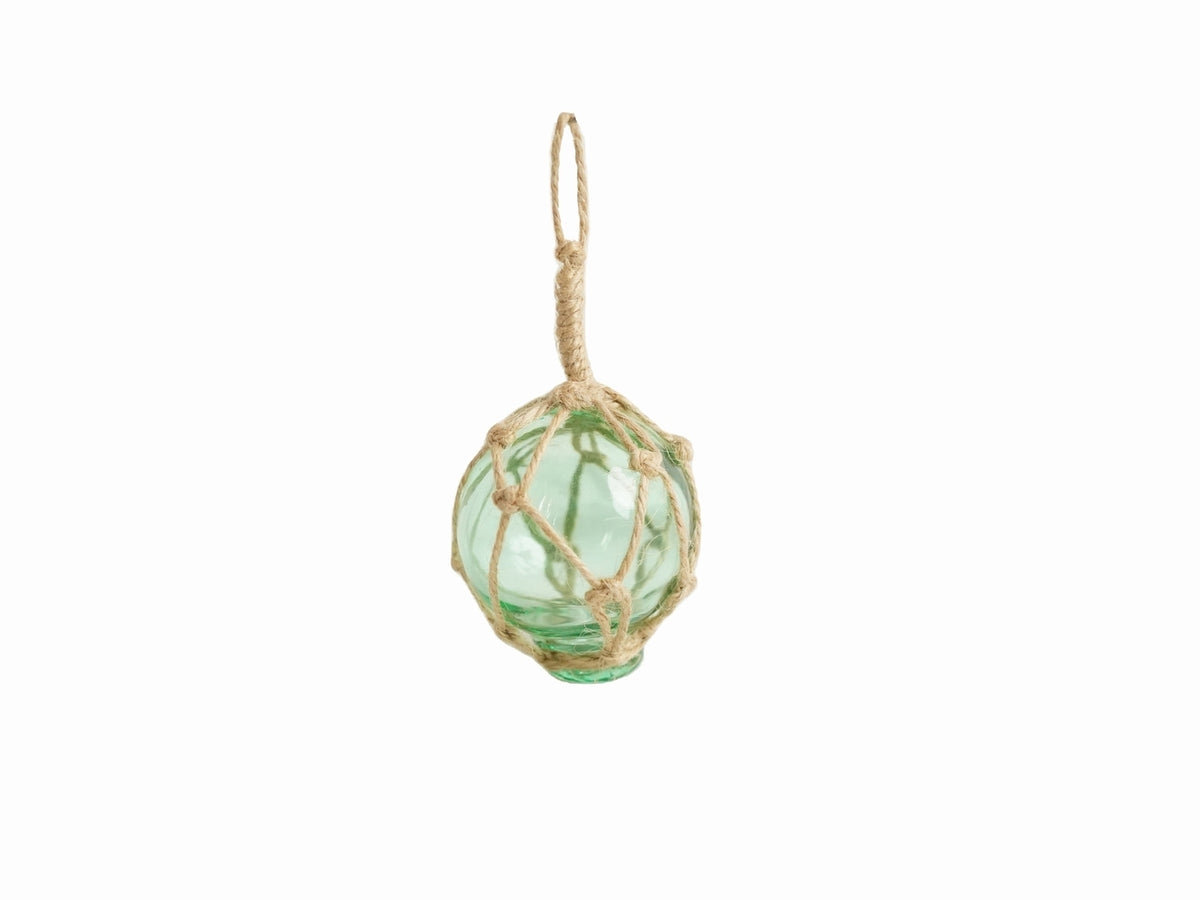 Seafoam Green Japanese Glass Ball Fishing Float With Brown Netting Decoration 2"