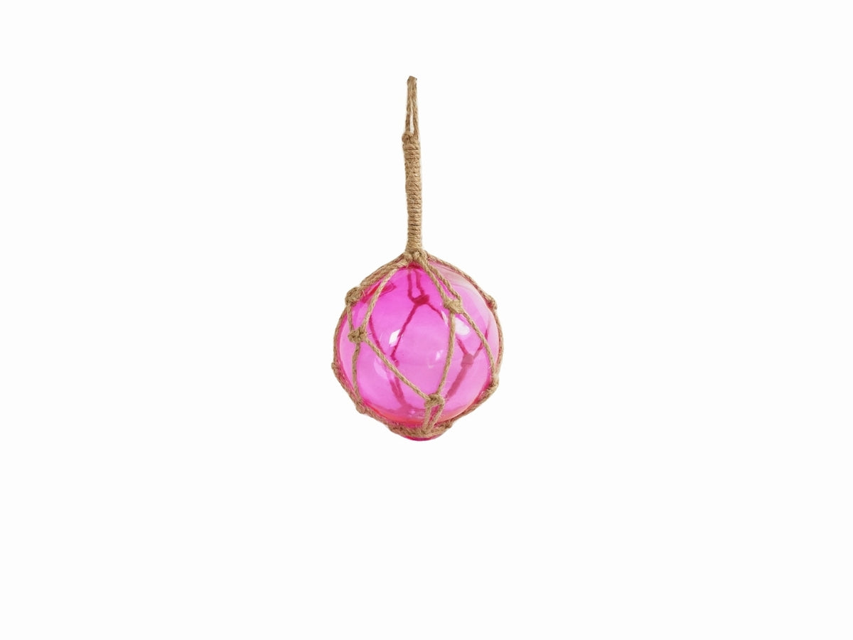 Pink Japanese Glass Ball Fishing Float With Brown Netting Decoration 4"