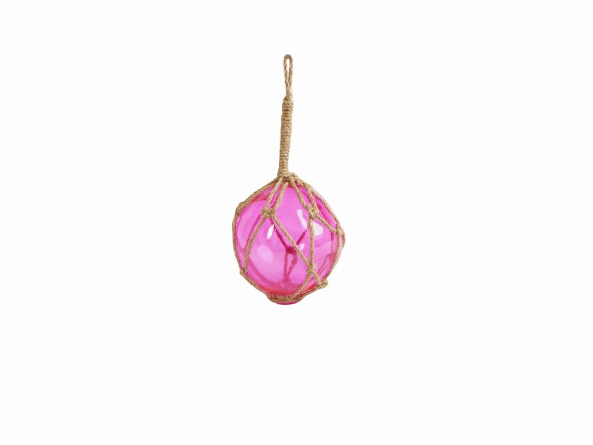 Pink Japanese Glass Ball Fishing Float With Brown Netting Decoration 4"