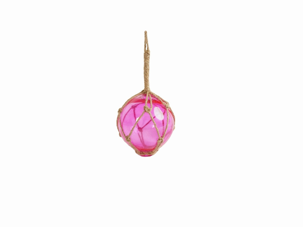 Pink Japanese Glass Ball Fishing Float With Brown Netting Decoration 4"