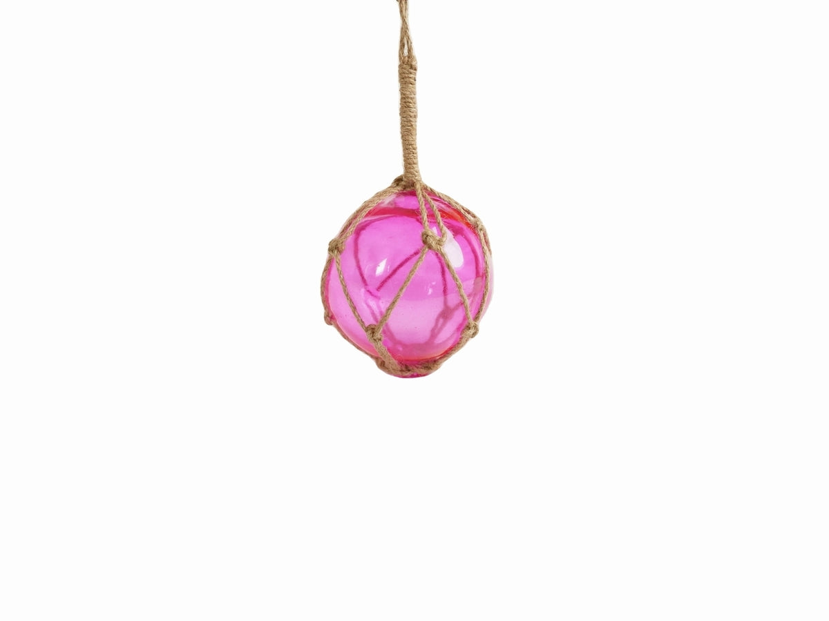 Pink Japanese Glass Ball Fishing Float With Brown Netting Decoration 4"