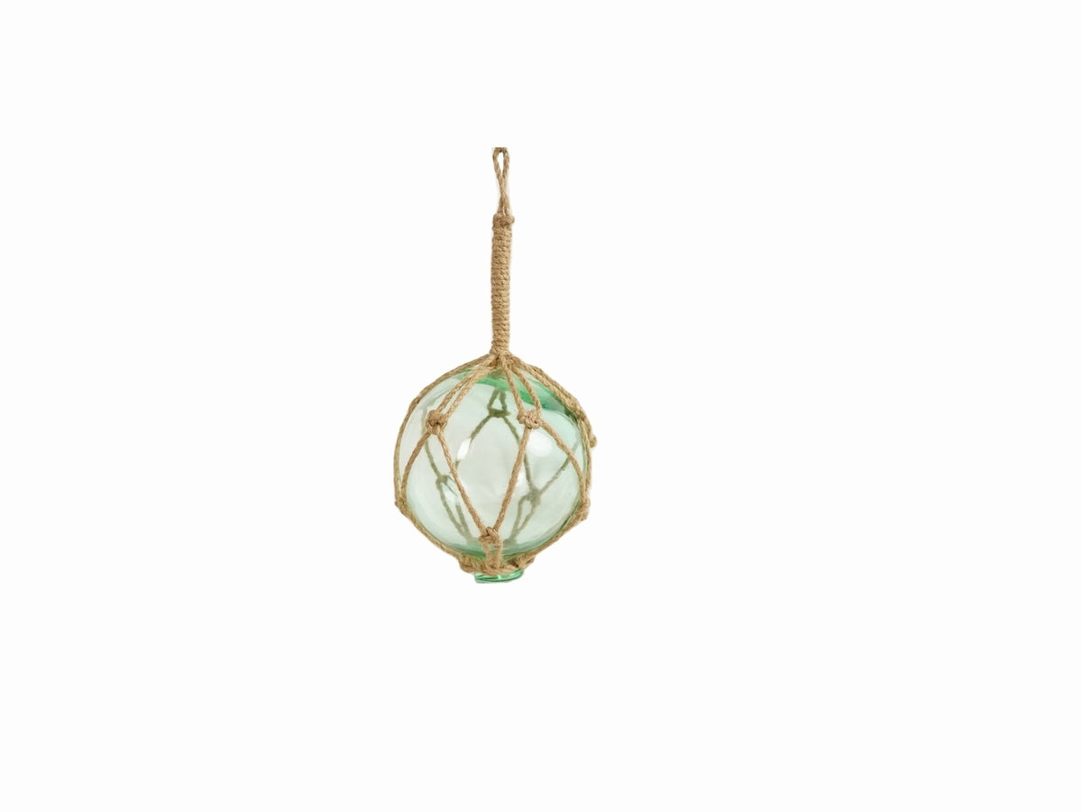 Seafoam Green Japanese Glass Ball Fishing Float With Brown Netting Decoration 4"