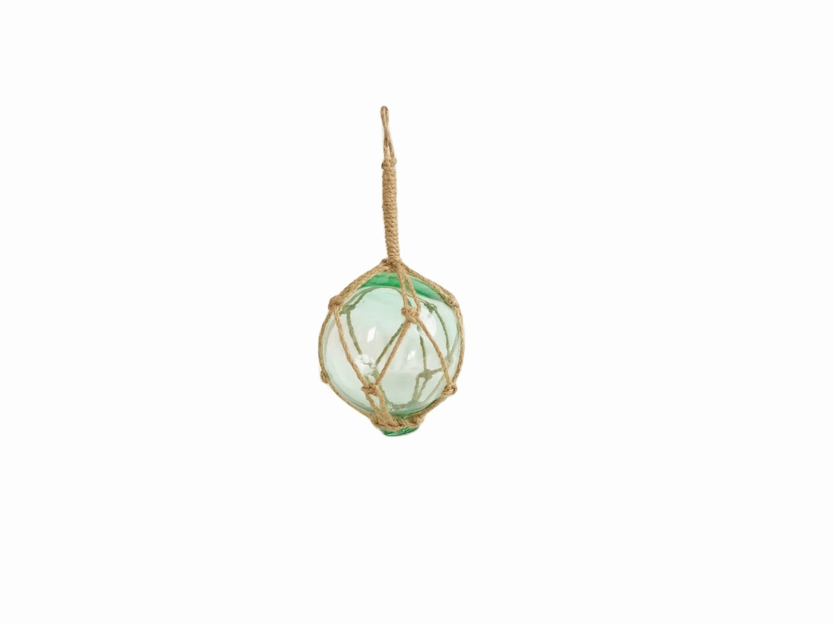 Seafoam Green Japanese Glass Ball Fishing Float With Brown Netting Decoration 4"