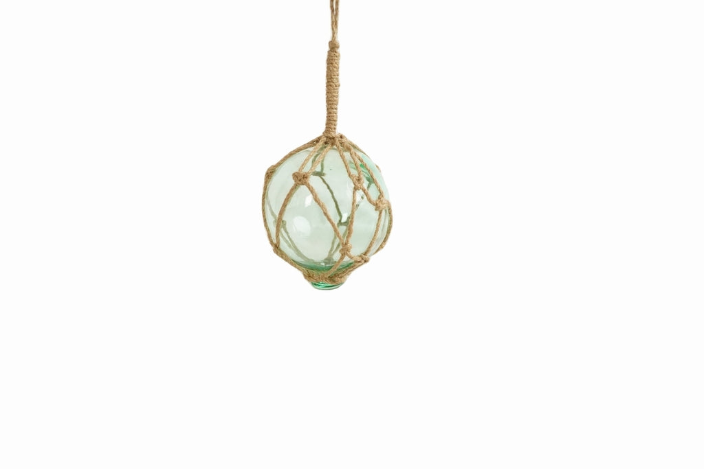 Seafoam Green Japanese Glass Ball Fishing Float With Brown Netting Decoration 4"