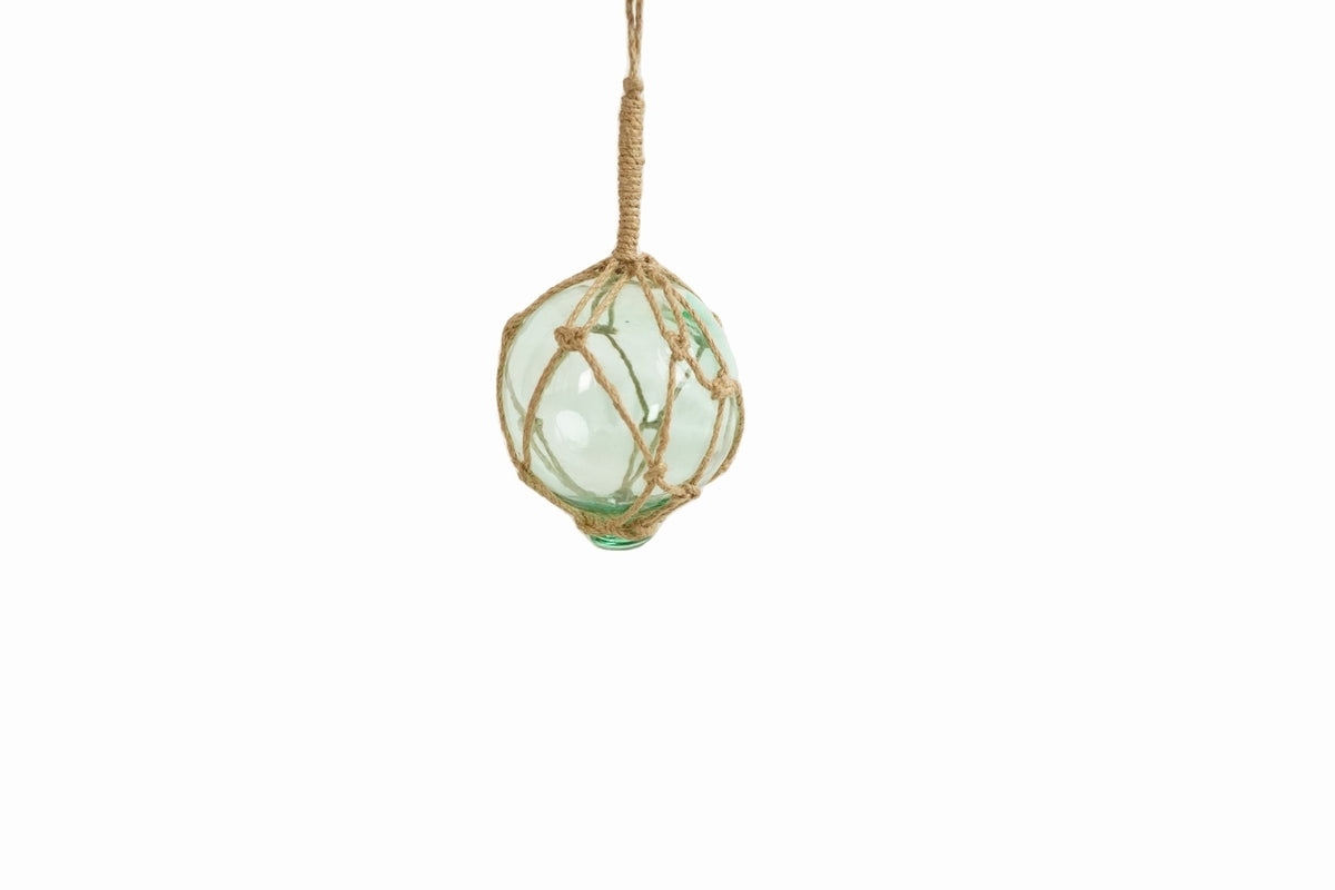 Seafoam Green Japanese Glass Ball Fishing Float With Brown Netting Decoration 4"