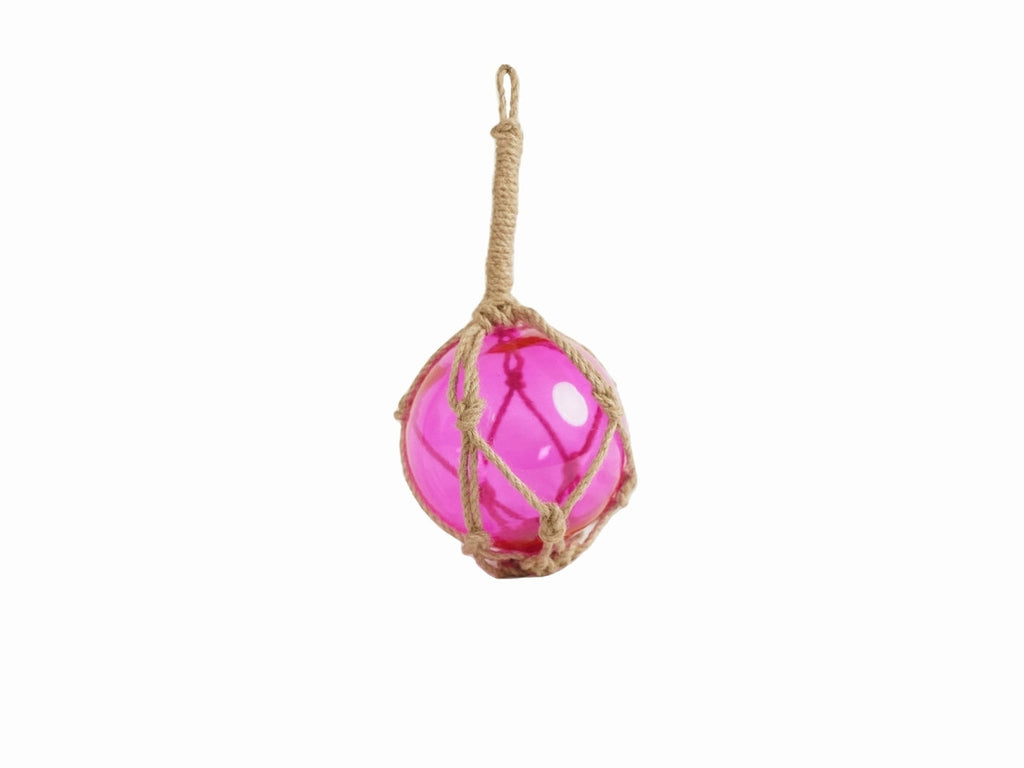 Pink Japanese Glass Ball Fishing Float With Brown Netting Decoration 6"