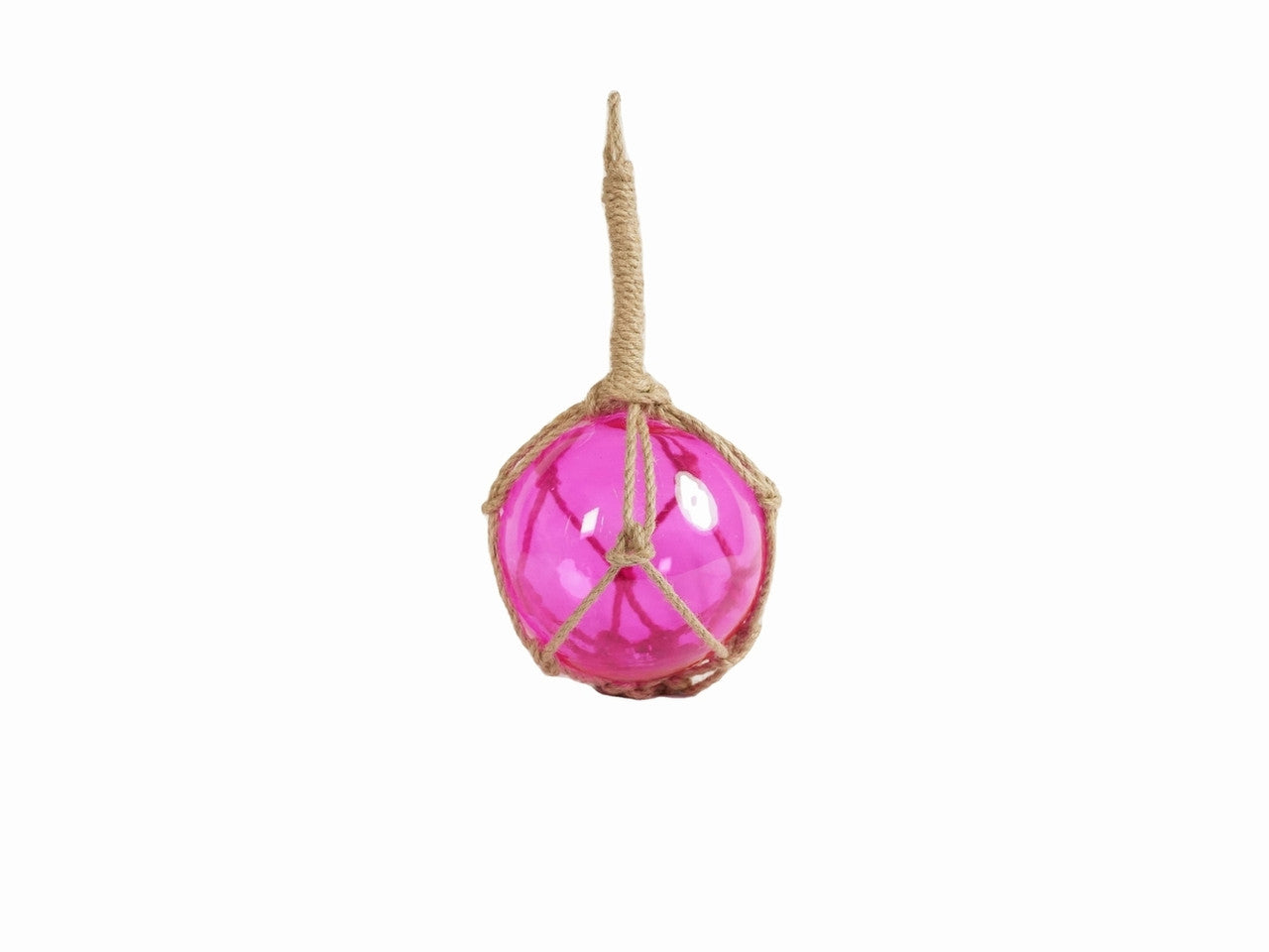 Pink Japanese Glass Ball Fishing Float With Brown Netting Decoration 6"