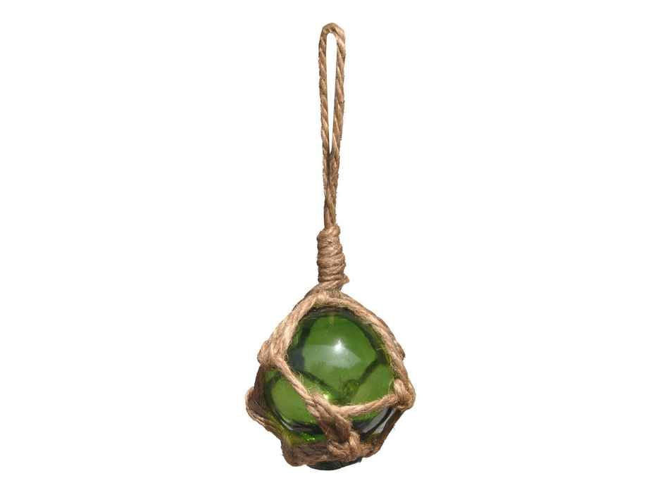 Green Japanese Glass Ball Fishing Float With Brown Netting Decoration 2"