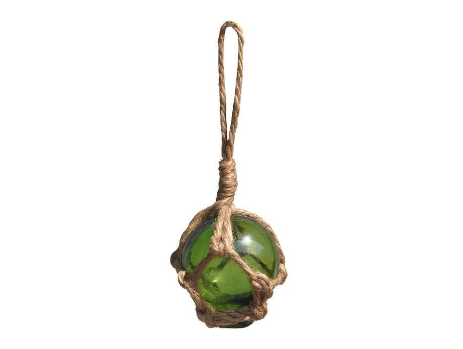 Green Japanese Glass Ball Fishing Float With Brown Netting Decoration 2"