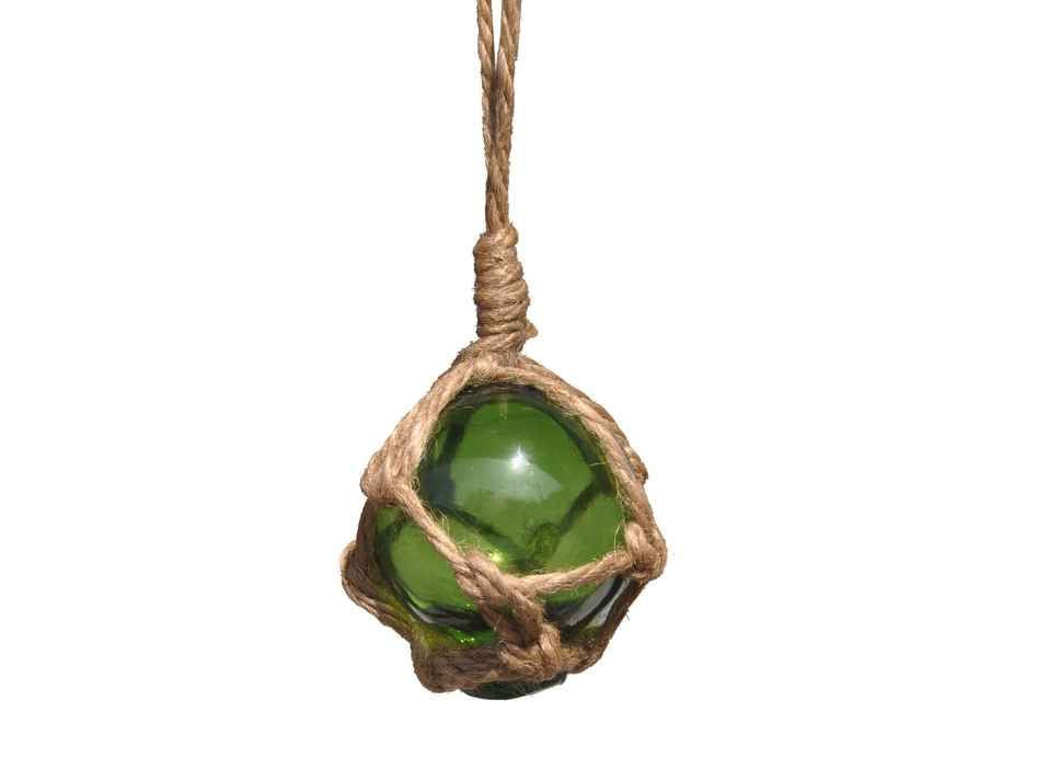 Green Japanese Glass Ball Fishing Float With Brown Netting Decoration 2"