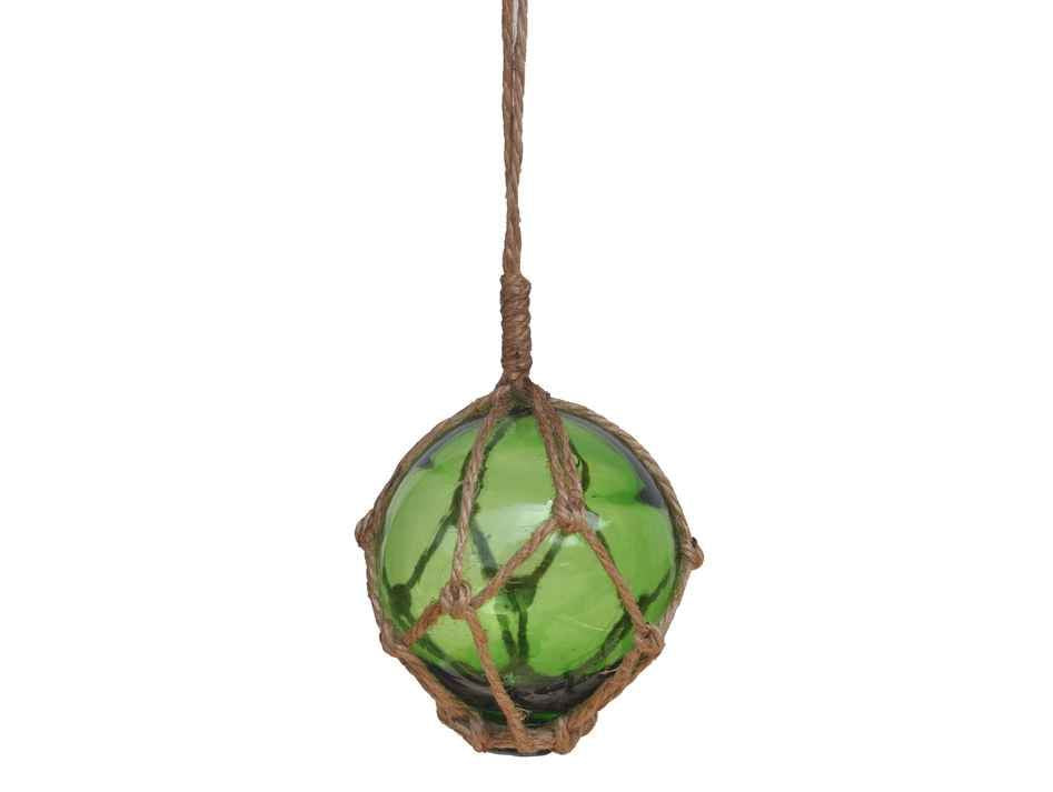 Green Japanese Glass Ball Fishing Float With Brown Netting Decoration 3"